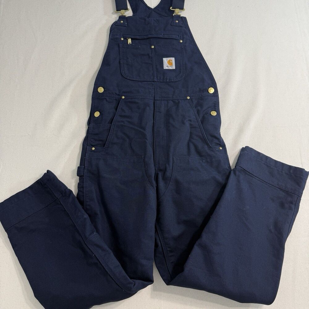 Men’s Carhartt R01-M Navy Cotton Relaxed Fit Work Overalls Made in USA 30x32
